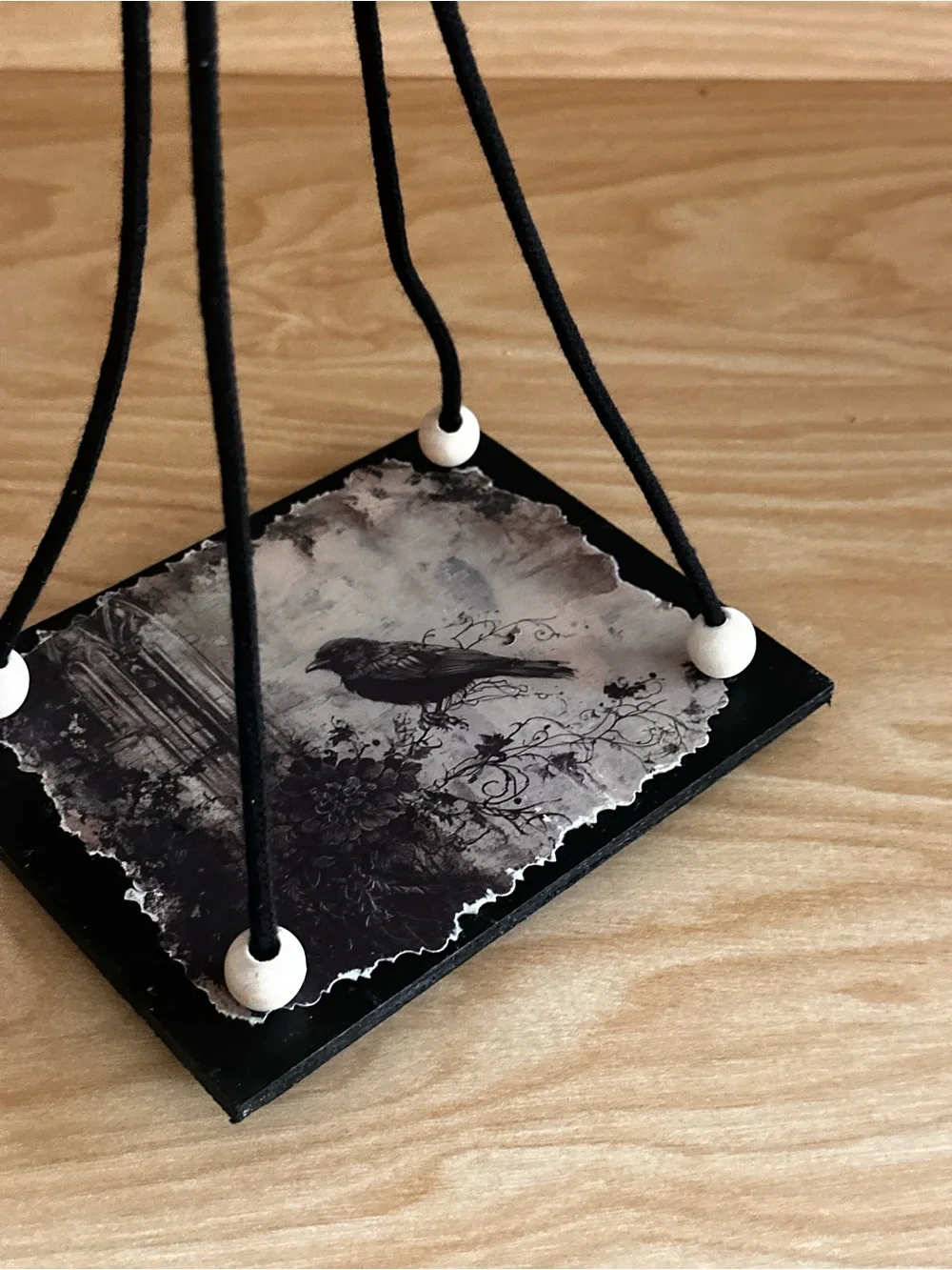 Hand Crafted Black and White Gothic Raven Wall Display hanging floating Shelf